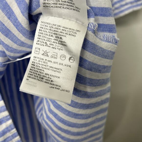 H&M Linen-Blend Tunic Dress Blue White Striped XS Coastal Resortwear Relaxed - Picture 7 of 8